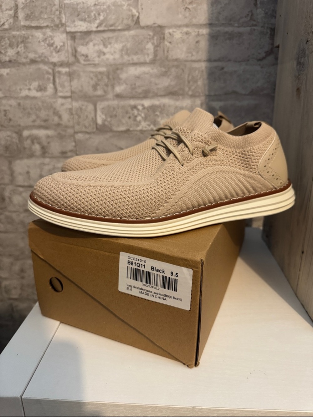 Vostey Men's Knit Slip-On Loafers in Beige
